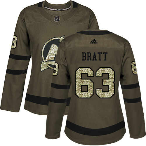 Adidas Devils #63 Jesper Bratt Green Salute to Service Women's Stitched NHL Jersey